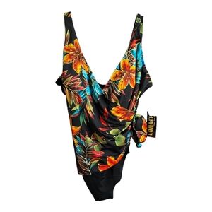 Longitude Black Floral One Piece Swimsuit, SIZE 12